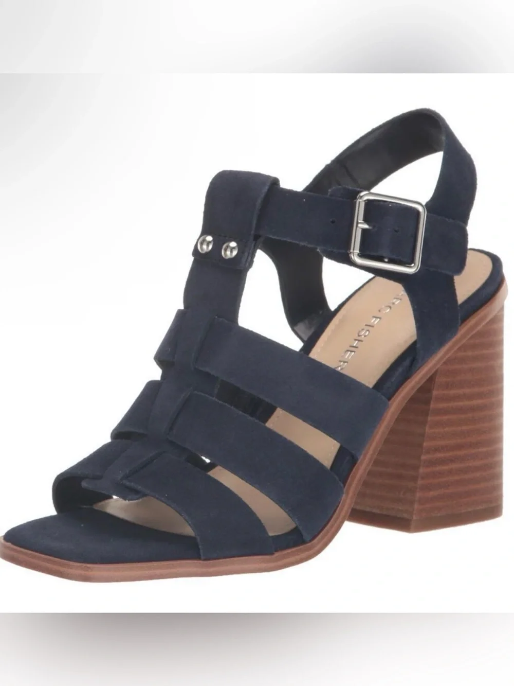 Marc Fisher Navy Suede Multi-Strap Block Heel Sandals